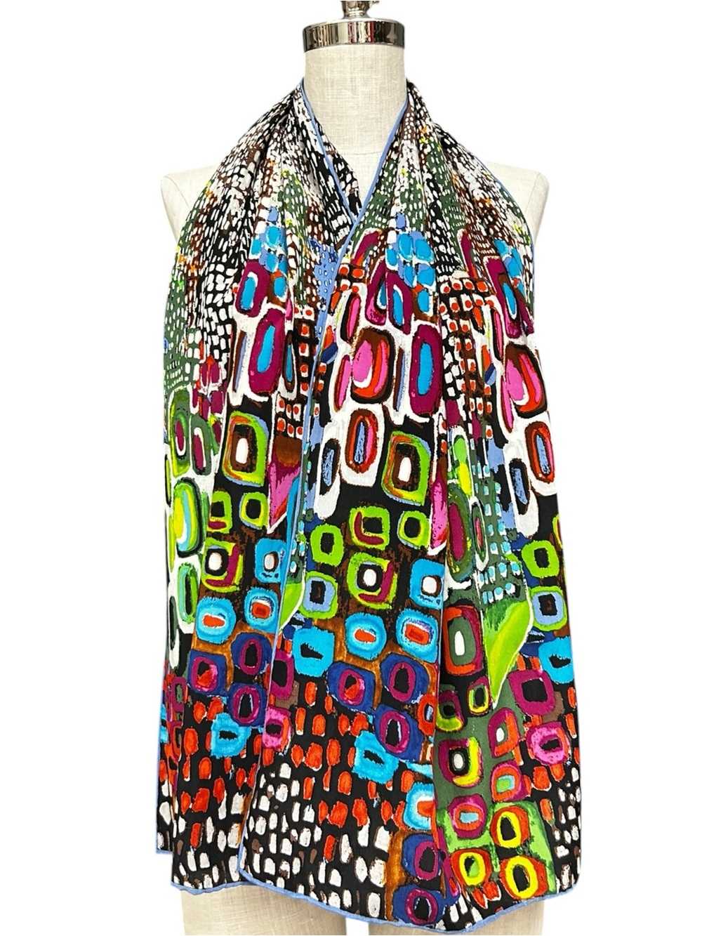 Abstract Multicolor Silk Scarf Geometric Painterly Art Print